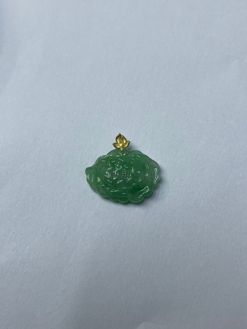 Grade A Natural Clear Water Green Lotus Jadeite Pendant With Solid 18K Gold Bail For Women