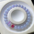 Grade A Natural Burmese Lavender Violet Jadeite Round Bead Bracelet, Icy Waxy Translucent Purple Jade Bracelet with GID Gemstone Certificate 14K Gold Inlaid Pink Tourmaline Charm Healing Crystal Jewelry Gift For Women
