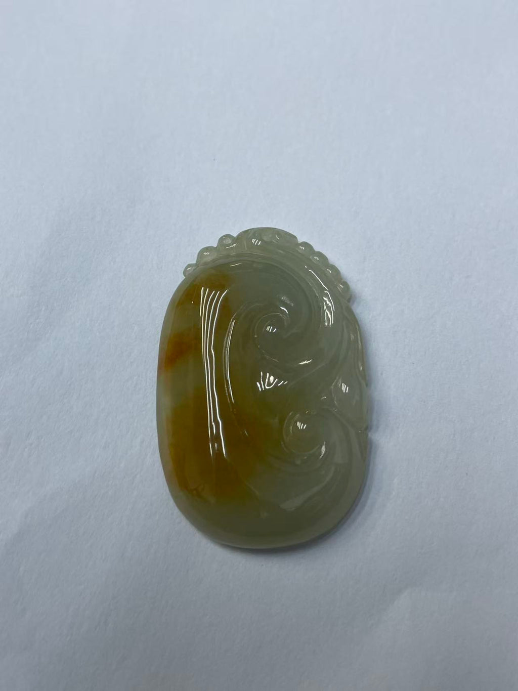 Genuine Grade A Natural Burmese Honey Yellow Jadeite Hand Carved Ruyi Amulet Pendant Fine Jewelry