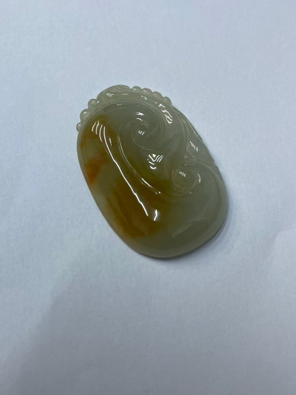 Genuine Grade A Natural Burmese Honey Yellow Jadeite Hand Carved Ruyi Amulet Pendant Fine Jewelry